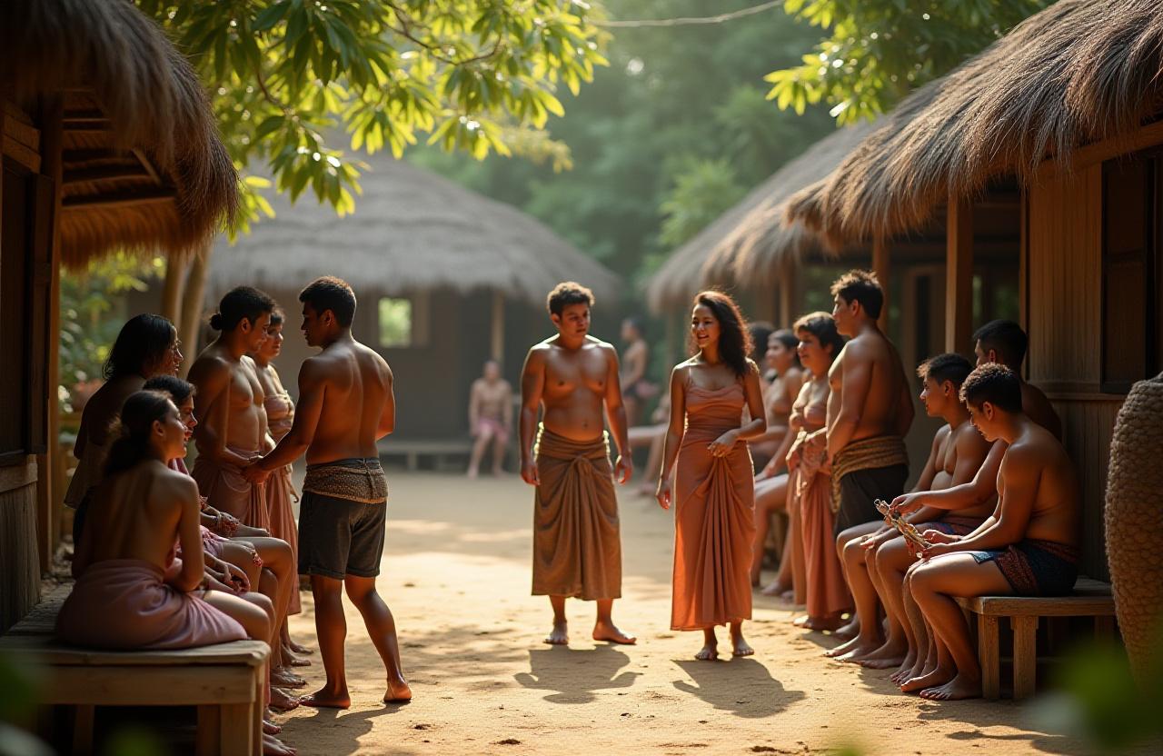 Kulturelle Begegnung in traditionellem Inseldorf